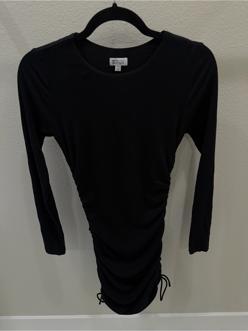 Beginning Boutique Black Ruched Long Sleeve Dress
